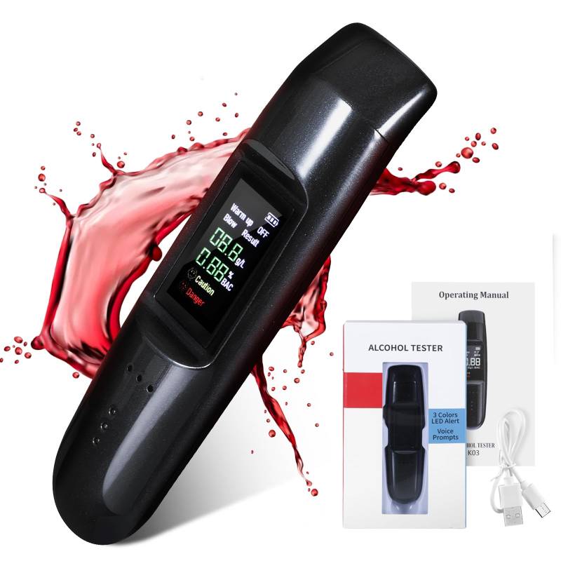 WUIOWPPIC Alkoholtester Hochpräziser Promillemessgerät mit Digitalem Farbigem LCD-Anzeige, Portable Sprachübertragung Alcohol Tester with USB Rechargeable von WUIOWPPIC