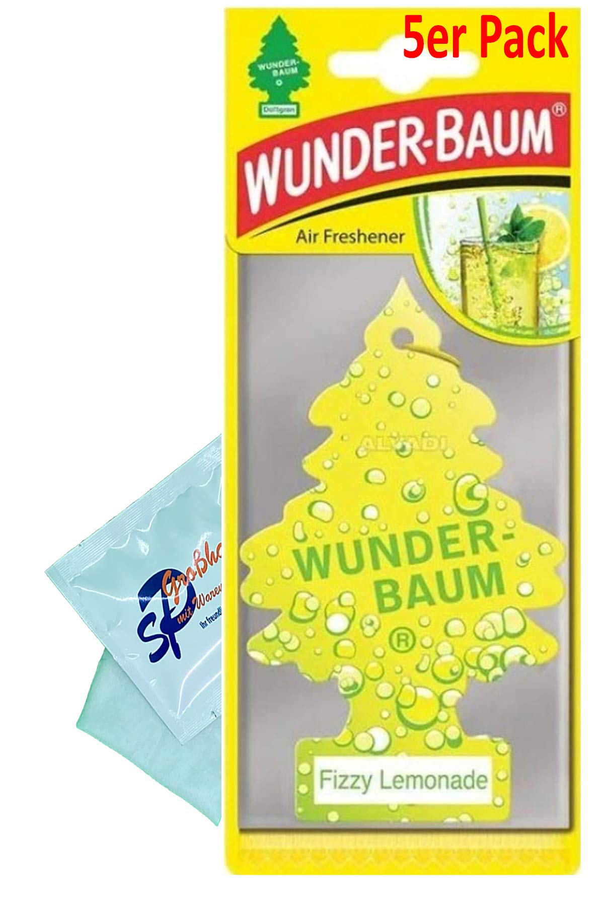 5 Stück Fizzy LimonadeWunder-Baum Lufterfrischer Duftbaum Wunderbaum Original inkl. 2 x Glasreinigungstuch Original von SP Gro0handel von Wunder-Baum