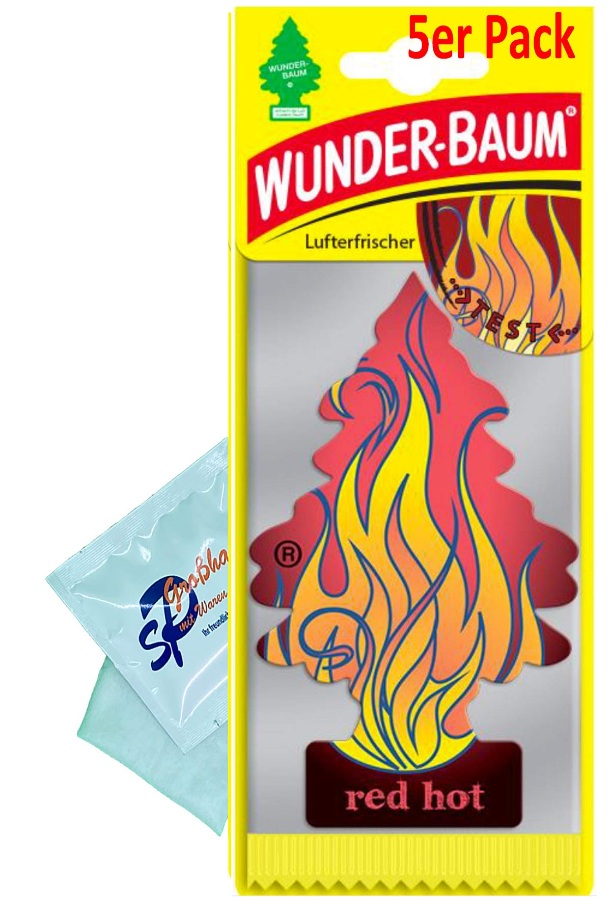 Wunder-Baum 5 Stück Red Hot Lufterfrischer Duftbaum Wunderbaum Original inkl. 1 x Glasreinigungstuch SP Großhandel Gratiszugabe von Wunder-Baum