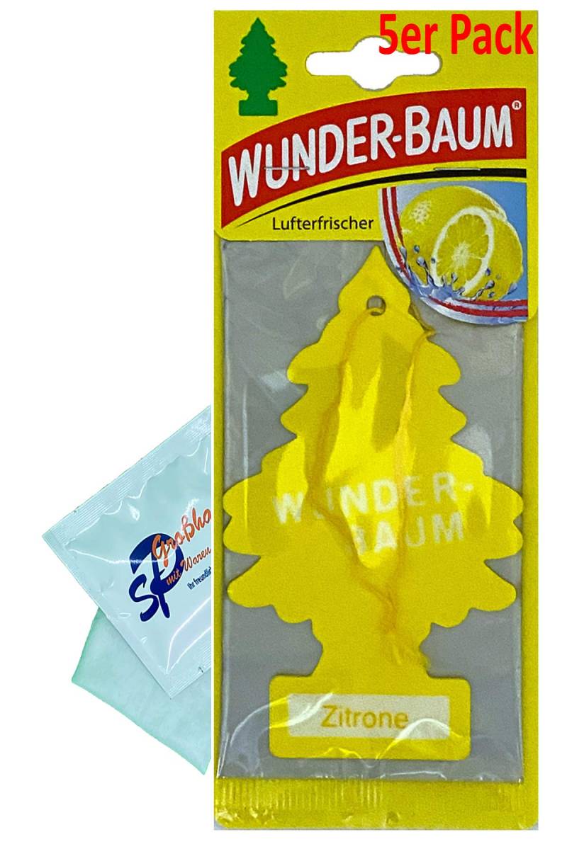 WUNDER-BAUM 5 Stück Zitrone Lufterfrischer Duftbaum Wunderbaum Original inkl. 1 x Glasreinigungstuch von SP Großhandel Gratiszugabe von WUNDER-BAUM