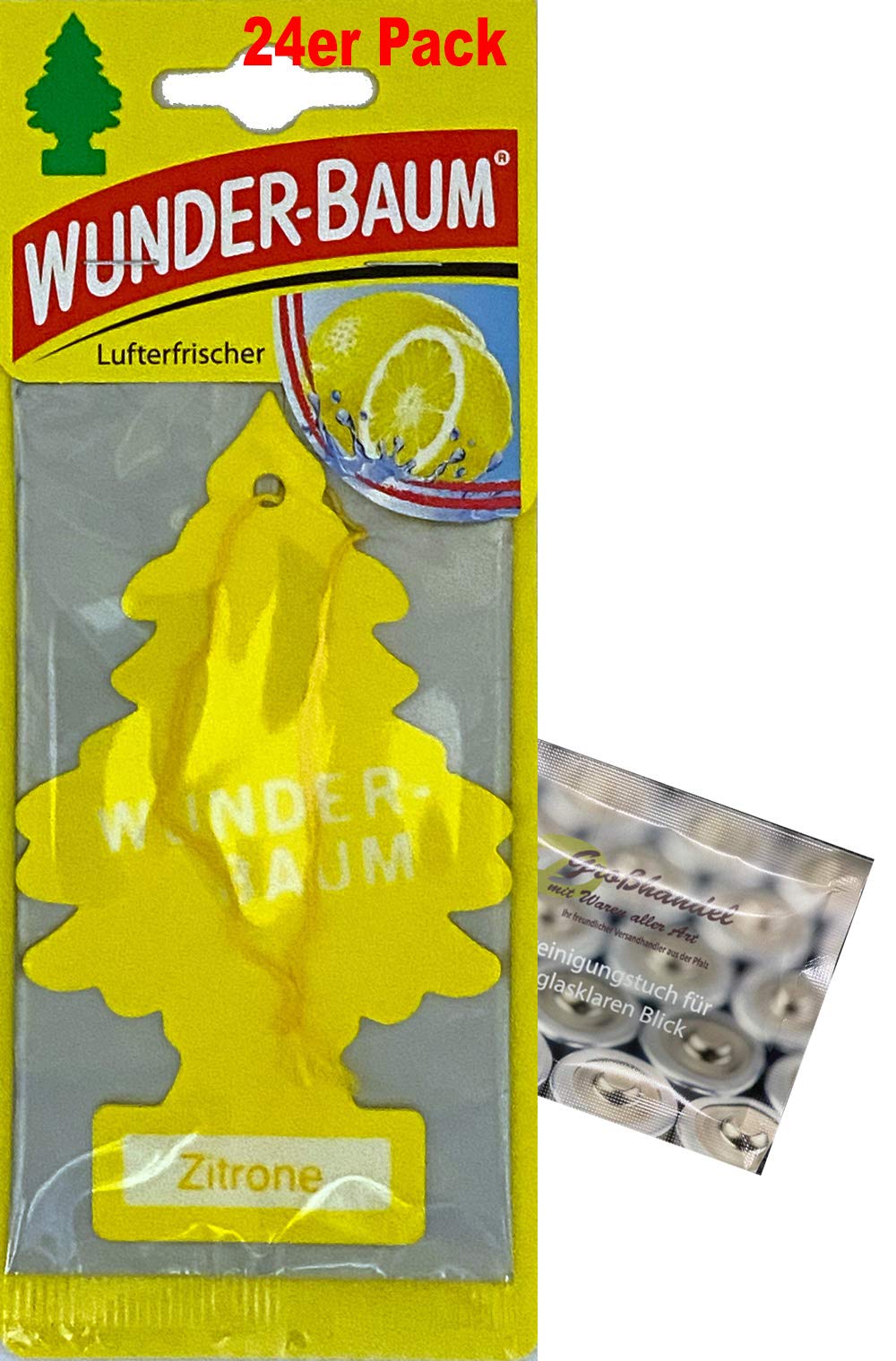 Wunderbaum 24er-Box Original Lufterfrischer Zitrone Duftbaum inkl. 1 x Glasreinigungstuch von SP Großhandel Gratiszugabe Wunderbaum 24er-Box Original Lufterfrischer Zitrone Duftbaum inkl. 1 x Glasreinigungstuch von SP Großhandel Gratiszugabe von WUNDER-BAUM
