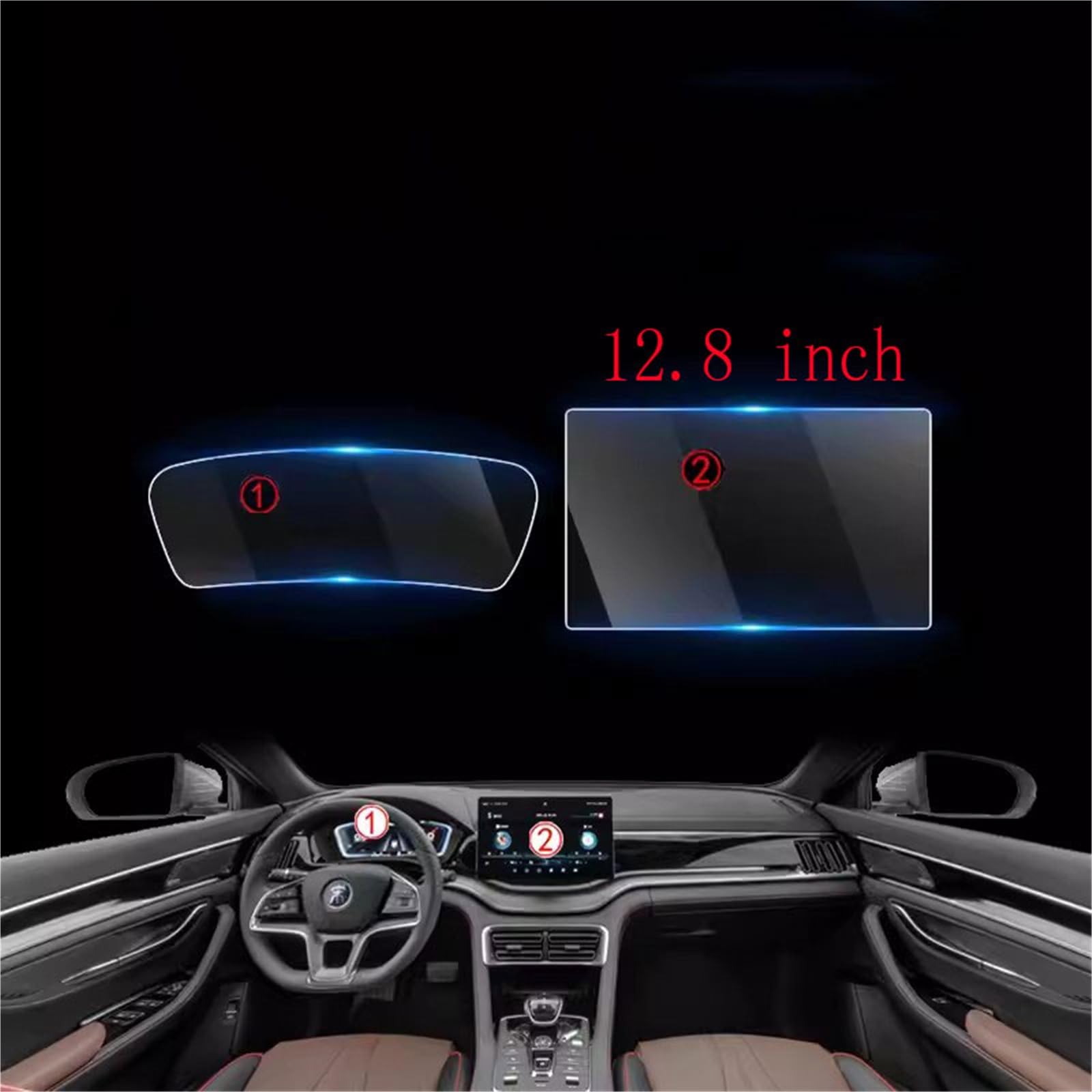WUPEDI, for BYD, Song Plus-dmi 2021 2022 2023 12,8 Zoll GPS-Navigations-Center-Bildschirm und Dashboard-Bildschirm Schutzfolie aus gehärtetem Glas Auto Displayschutzfolie(GPS and Dashboard) von WUPEDI