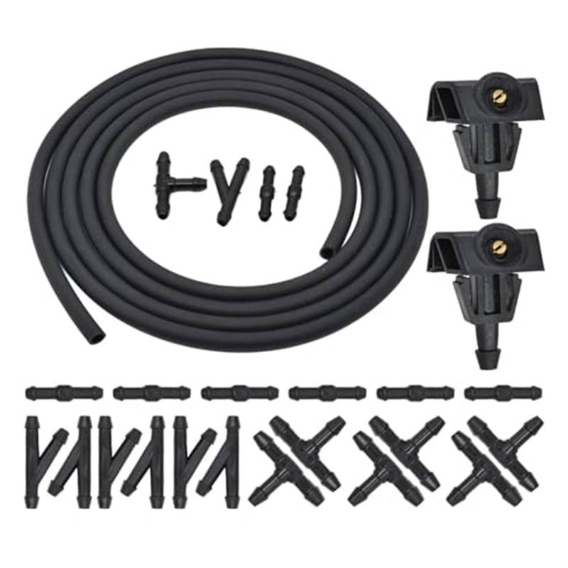 WUPEDI 25-teiliges Set Frontscheibenwaschanlage Wischer Wassersprühdüse, for NISSAN, TIIDA SYLPHY, for X-TRAIL, Venucia D50 R50 Schlauchrohrverbindung Scheibenwaschdüse Scheibenwaschdüse(BLACK With Re von WUPEDI
