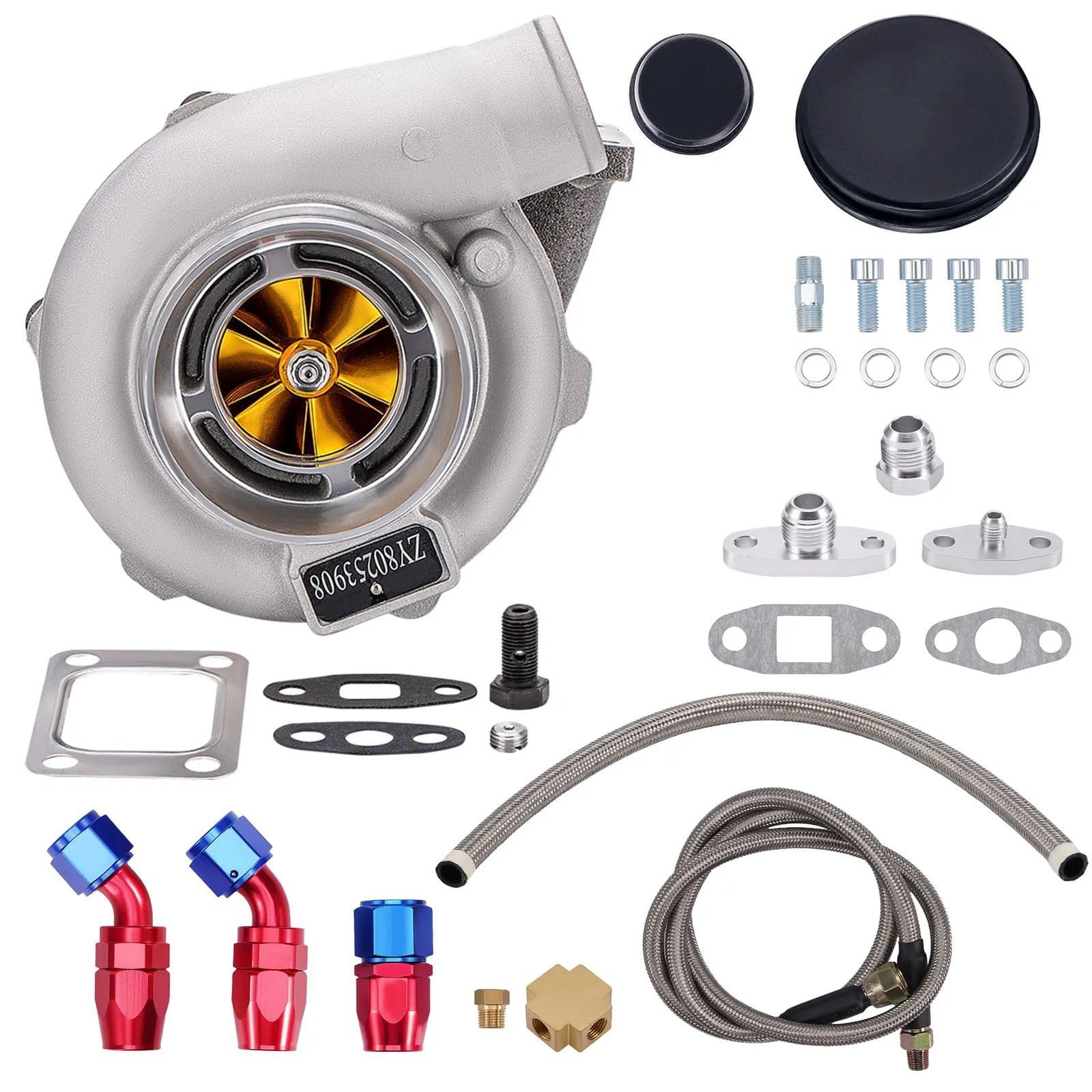 WUYDKEL Auto Turbolader Kompatibel Mit GT3076 GT3037 GT30 Turbolader Abgasturbolader Billet Turbo 4-Bolzen-Flansch 500 PS + Ölein- Und Rücklaufleitungssatz WUYDKEL Auto Turbolader Kompatibel Mit GT3076 GT3037 GT30 Turbolader Abgasturbolader Billet Turbo 4-Bolzen-Flansch 500 PS + Ölein- Und Rücklaufleitungssatz von WUYDKEL