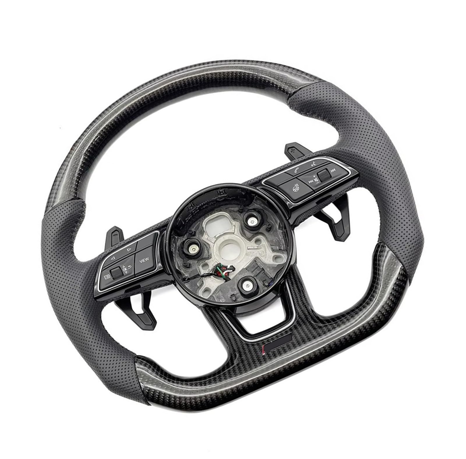 WUYDKEL Lenkrad Auto Kompatibel Mit Für A3 A4 B9 A5 S3 S4 S5, Kohlefaser, Multifunktionales Auto-Sportlenkrad Mit Flacher Unterseite Und Heizung, Autoteile(RS Logo) von WUYDKEL