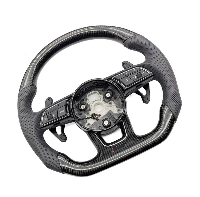 WUYDKEL Lenkrad Auto Kompatibel Mit Für A3 A4 B9 A5 S3 S4 S5, Kohlefaser, Multifunktionales Auto-Sportlenkrad Mit Flacher Unterseite Und Heizung, Autoteile(RS Logo) von WUYDKEL