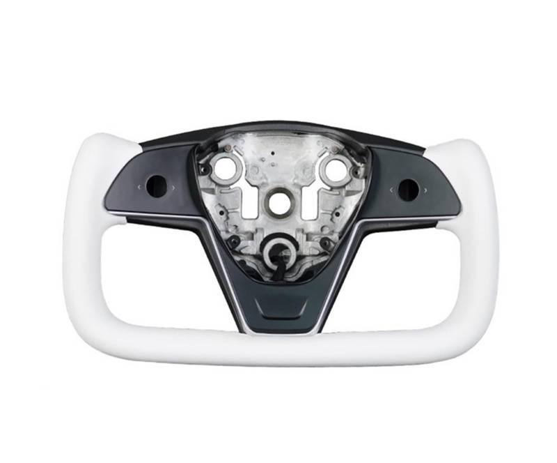 WUYDKEL Lenkrad Auto Kompatibel Mit Tesla Für Model Y 2020 2021 2022 2023 2017 2018 2019 3.0 Version Jochgriff Frontverkleidung Rennlenkrad Mit Heizungszubehör(White) von WUYDKEL