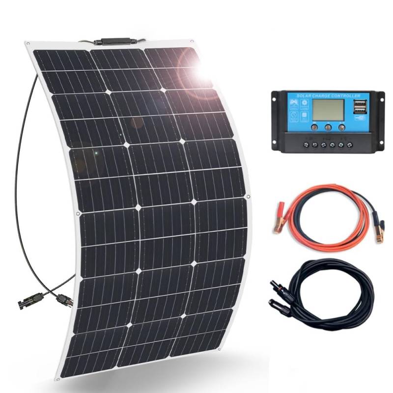 WUZECK 100w 12v Flexible Solarpanel Kit Off-Grid System Solarpanel Monokristallines Flexibel Fotovoltaik Solarmodul 10A 12V/24V Solar-Laderegler Flachdach Ziegeldach Balkon von WUZECK