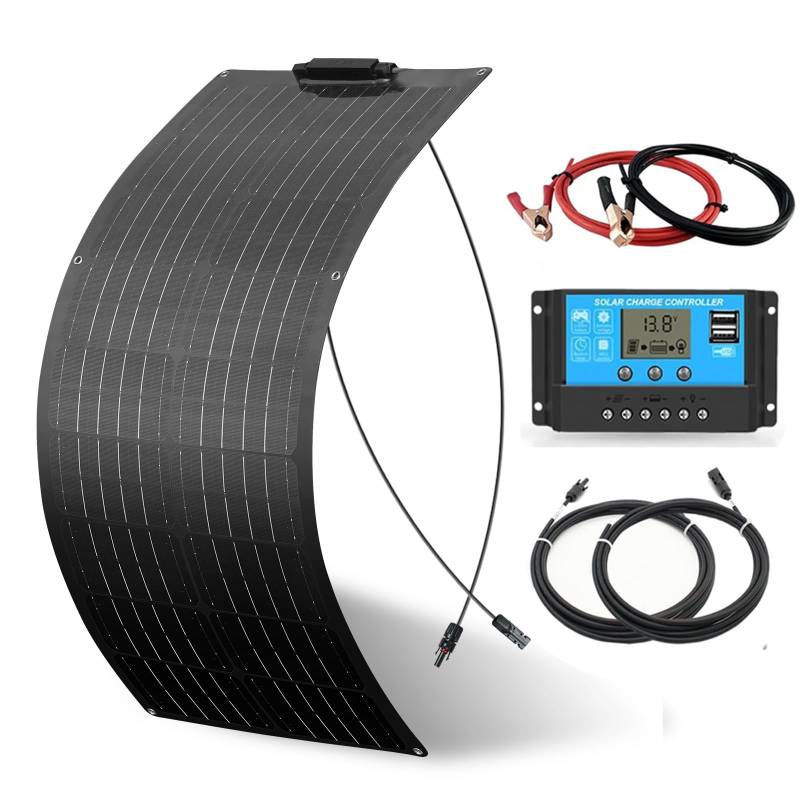 WUZECK 50W Flexibles Solarpanel Kit Set 12V Monokristallines Solarmodul+10A 12V/24V Solarladeregler + Solarkabel Off-Grid-System Solaranlage Komplettset 12v für Wohnmobil Häuser Balkon Camping von WUZECK