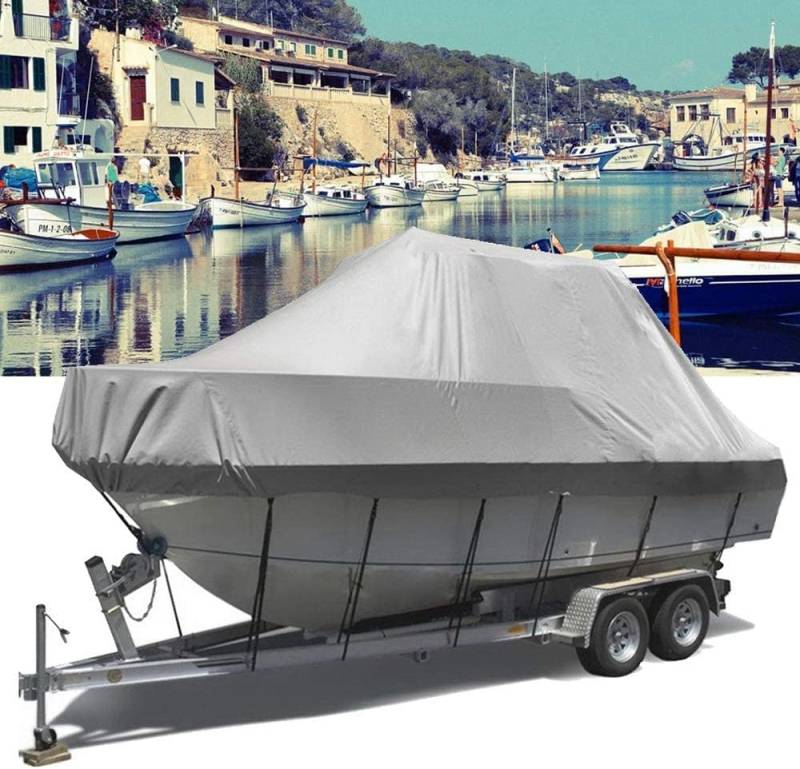 Regen- und Sonnenschutz Wasser- Und Reißfeste Bootsabdeckung Aus 600D Oxford-Stoff for V-Rumpf-Tri-Hull-Runabout-Boote, Grau(25~27ft) von WXF86djl