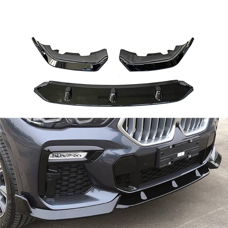 Auto Frontschürze Frontstoßstange Lip Splitter Spoiler, für BMW X6 G06 2019 2020 2021, ABS Kunststoff Glossy Black Carbon Look von WXHBD