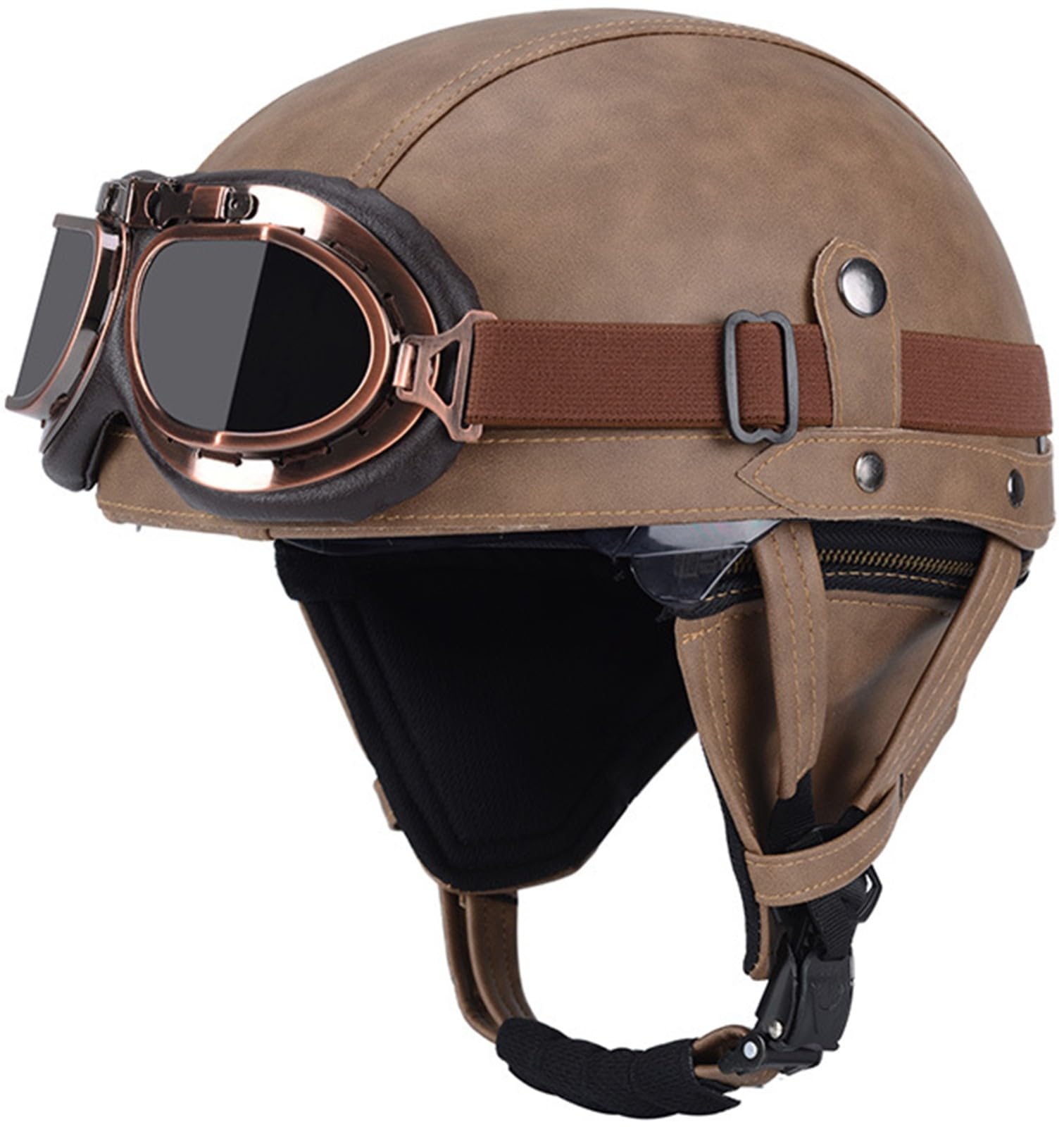 Deutschen Stil Leder Halbschalenhelm Retro Motorrad Halbhelm mit Brille ECE Genehmigt Erwachsene Halbschale Jet-Helm Scooter-Helm für Cruiser Scooter Brown,L Deutschen Stil Leder Halbschalenhelm Retro Motorrad Halbhelm mit Brille ECE Genehmigt Erwachsene Halbschale Jet-Helm Scooter-Helm für Cruiser Scooter Brown,L von WXHJM