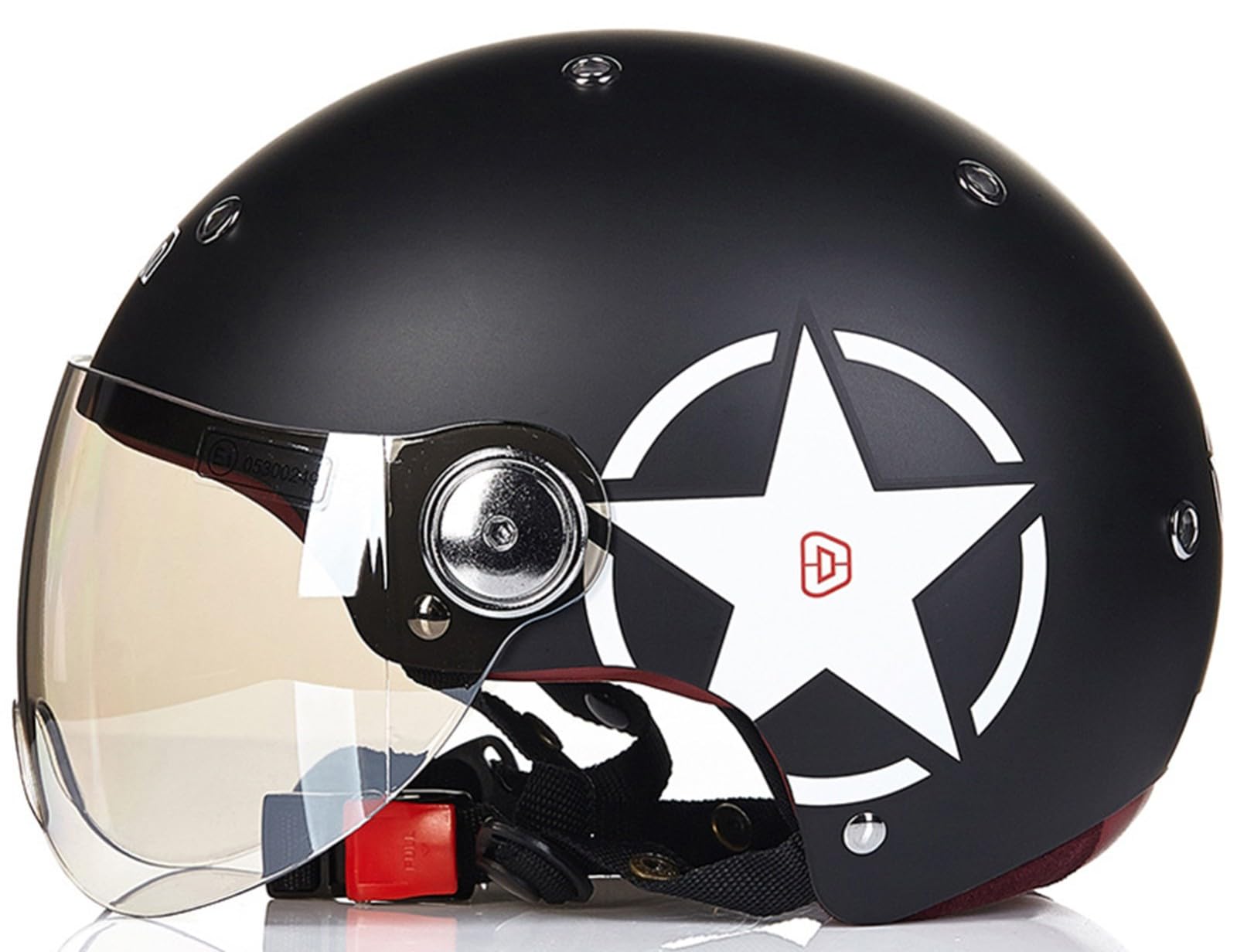 Leichte Motorrad Half Helm Elektrischer Motorradhelme mit Visier ECE-Zulassung Open Face Motorradhelme Jethelm Roller-Helm Mofa Helm Moped-Helm für Erwachsene Herren Damen D,M=53-55CM von WXHJM