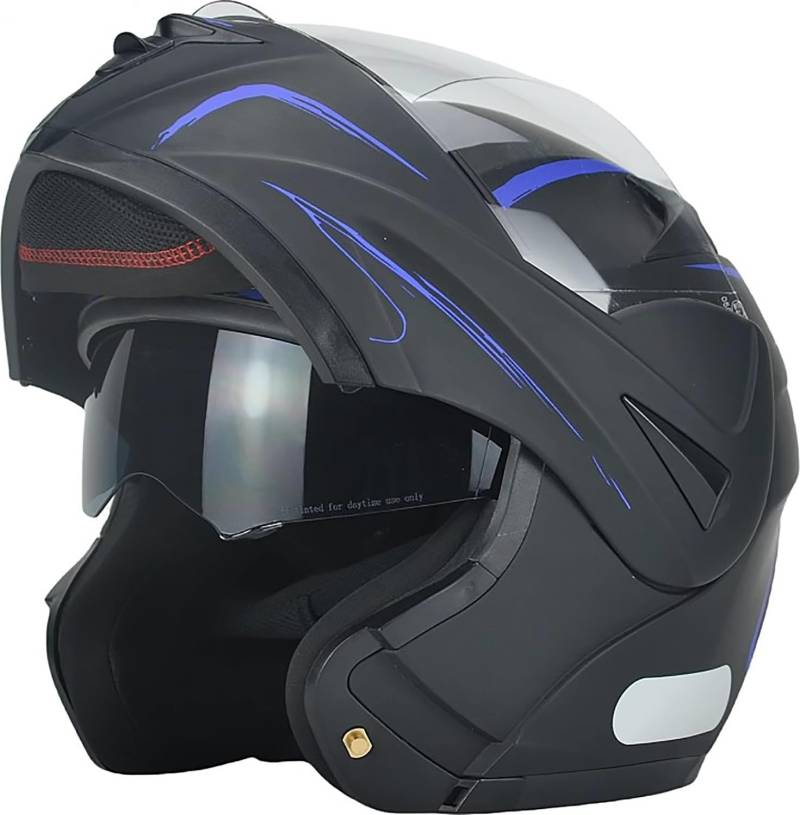 Motorradhelm Flip Up Modular Helmet Klapphelm mit Doppelvisier ECE Geprüft Integralhelm mit Sonnenvisier Mopedhelm für Erwachsene Herren Damen O,L=56-57cm von WXHJM