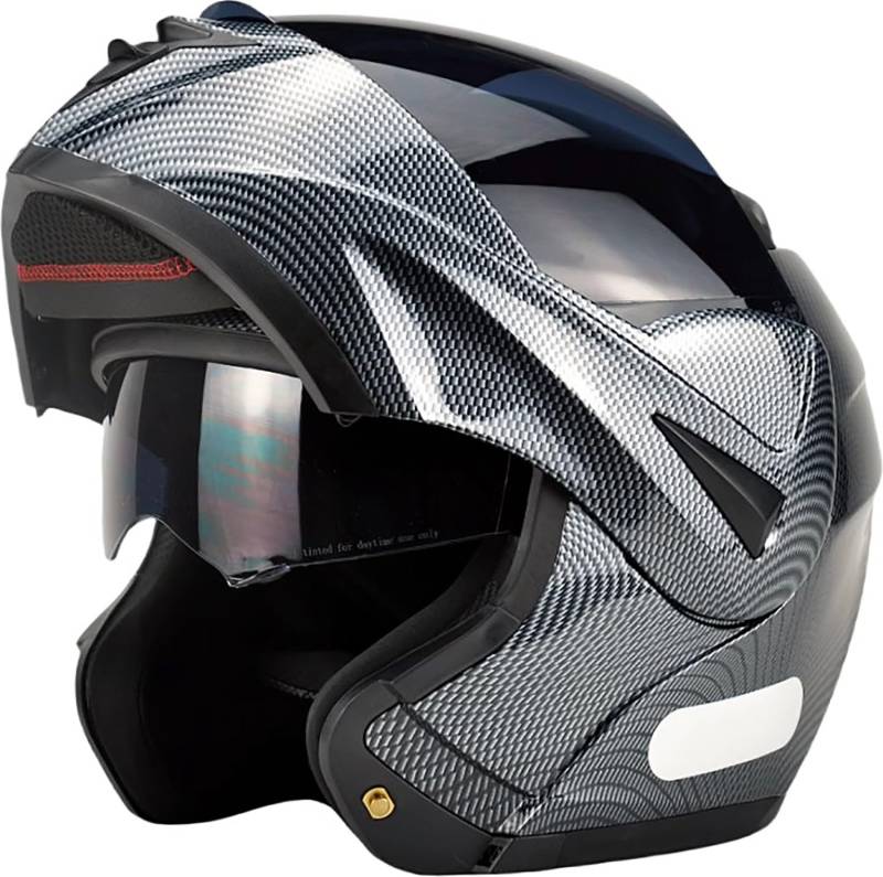 Motorradhelm Flip Up Modular Helmet Klapphelm mit Doppelvisier ECE Geprüft Integralhelm mit Sonnenvisier Mopedhelm für Erwachsene Herren Damen V,M=54-55cm von WXHJM