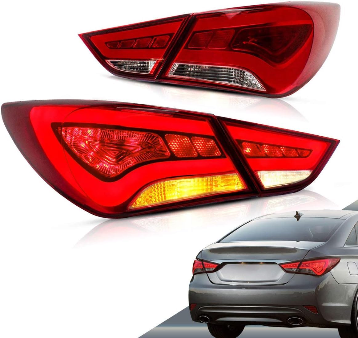 WXJYBF66 Autorücklichter für Hyundai Sonata 8 2011-2015, Weist eine Lange Lebensdauer auf,Red A Pair von WXJYBF66
