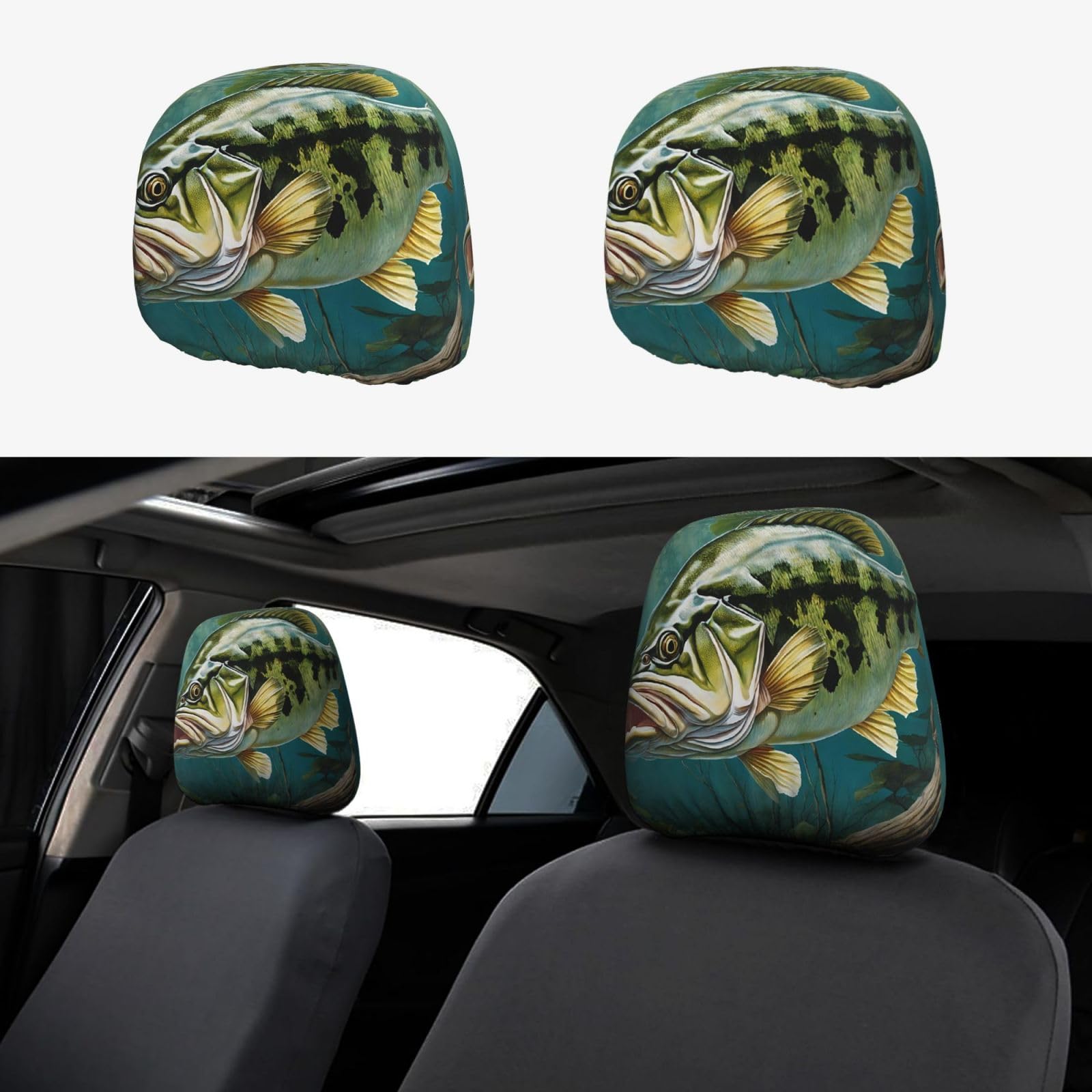 WXWJSHMGC Autositz-Kopfstützenbezug, Motiv: Bass-Angel-Wellen-Druck, personalisierbar, 2 Stück WXWJSHMGC Autositz-Kopfstützenbezug, Motiv: Bass-Angel-Wellen-Druck, personalisierbar, 2 Stück von WXWJSHMGC