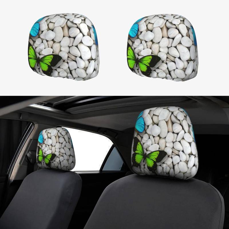 WXWJSHMGC Autositz-Kopfstützenbezug, Motiv: Blauer Schmetterling, grüner Schmetterling und Stein, personalisierbar, 2 Stück von WXWJSHMGC