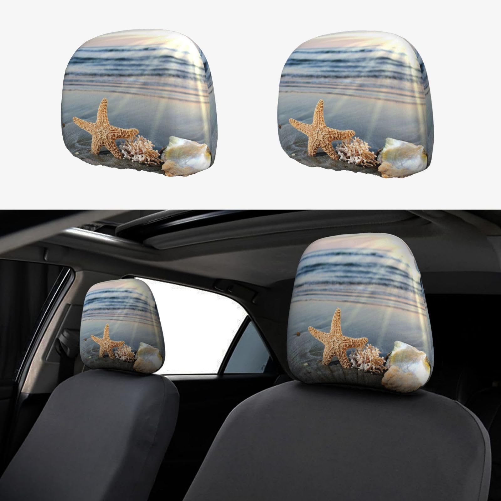 WXWJSHMGC Autositz-Kopfstützenbezug, Motiv: Muscheln am Strand, personalisierbar, 2 Stück WXWJSHMGC Autositz-Kopfstützenbezug, Motiv: Muscheln am Strand, personalisierbar, 2 Stück von WXWJSHMGC