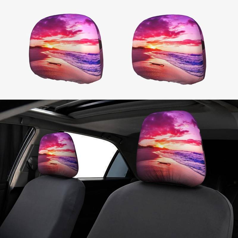 WXWJSHMGC Autositz-Kopfstützenbezug, Motiv: Sonnenuntergang, personalisierbar, 2 Stück von WXWJSHMGC