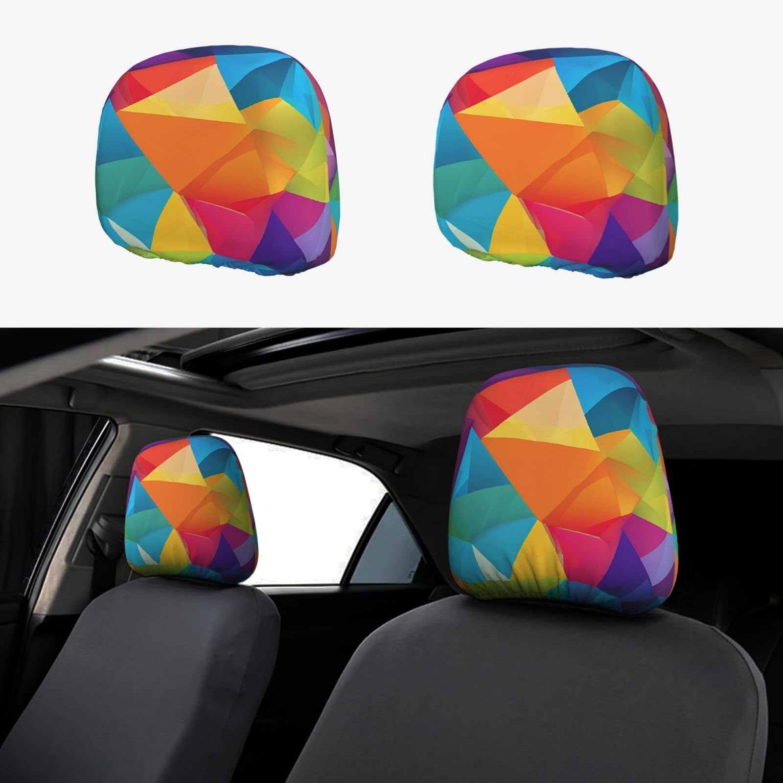 WXWJSHMGC Autositz-Kopfstützenbezug, Regenbogen-geometrischer Druck, personalisierbar, 2 Stück WXWJSHMGC Autositz-Kopfstützenbezug, Regenbogen-geometrischer Druck, personalisierbar, 2 Stück von WXWJSHMGC