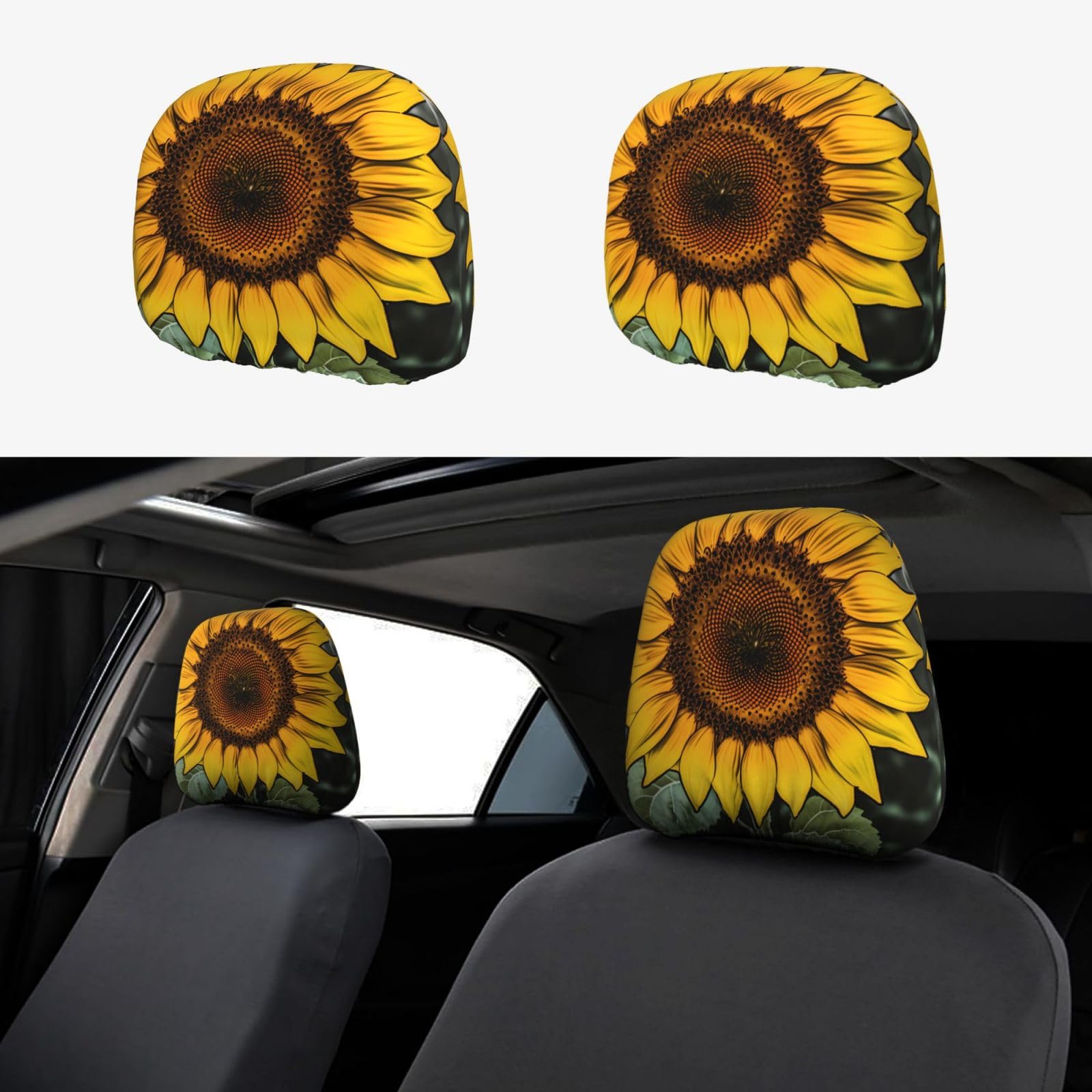 WXWJSHMGC Autositz-Kopfstützenbezug, Sonnenblumen-Muster, personalisierbar, 2 Stück WXWJSHMGC Autositz-Kopfstützenbezug, Sonnenblumen-Muster, personalisierbar, 2 Stück von WXWJSHMGC
