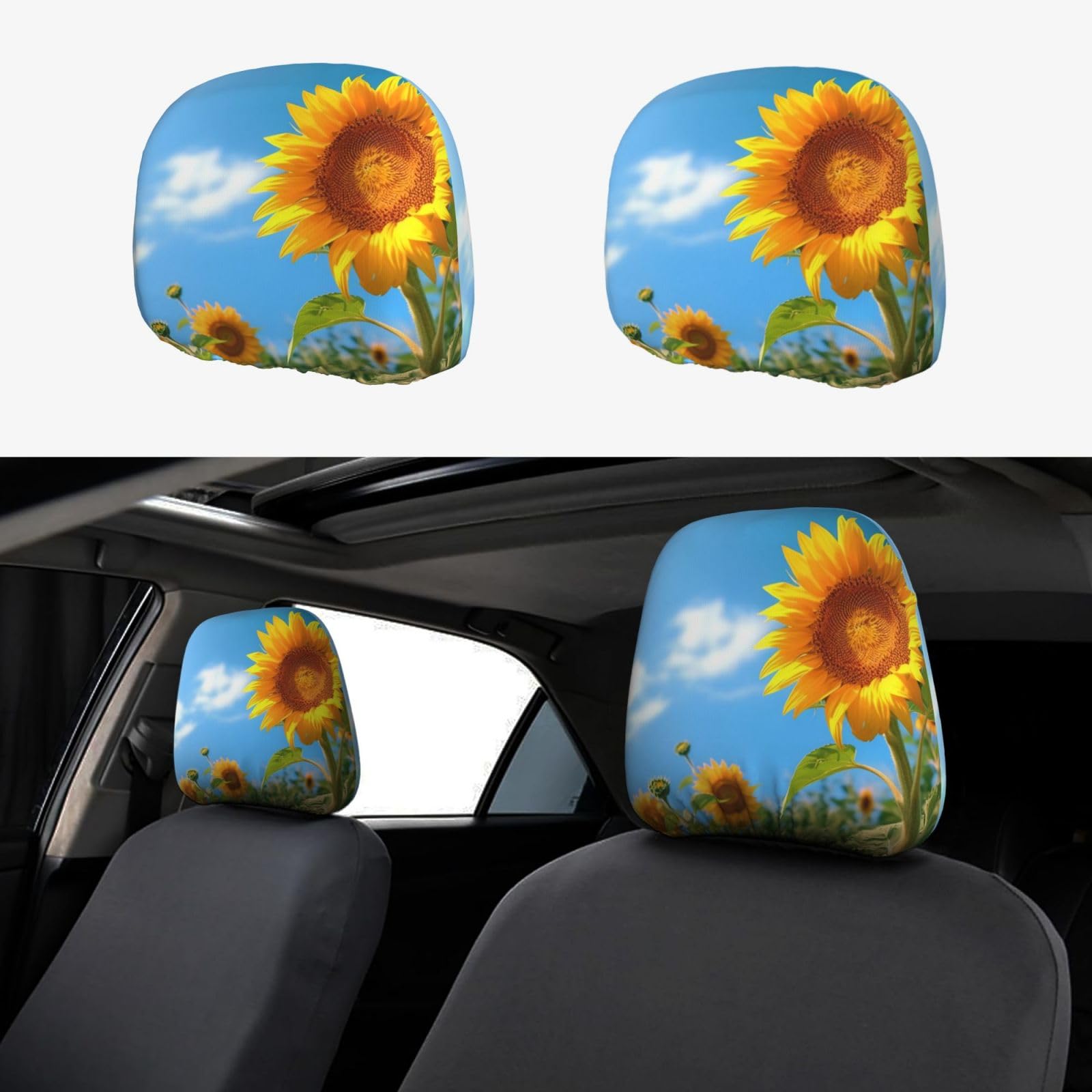 WXWJSHMGC Autositz-Kopfstützenbezug, Sonnenblumen auf blauem Druck, personalisierbar, 2 Stück WXWJSHMGC Autositz-Kopfstützenbezug, Sonnenblumen auf blauem Druck, personalisierbar, 2 Stück von WXWJSHMGC