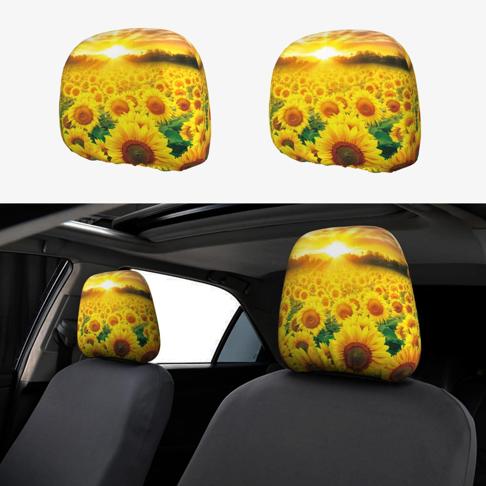WXWJSHMGC Autositz-Kopfstützenbezug, Sonnenblumenfeld, Sonnenuntergang, personalisierbar, 2 Stück WXWJSHMGC Autositz-Kopfstützenbezug, Sonnenblumenfeld, Sonnenuntergang, personalisierbar, 2 Stück von WXWJSHMGC