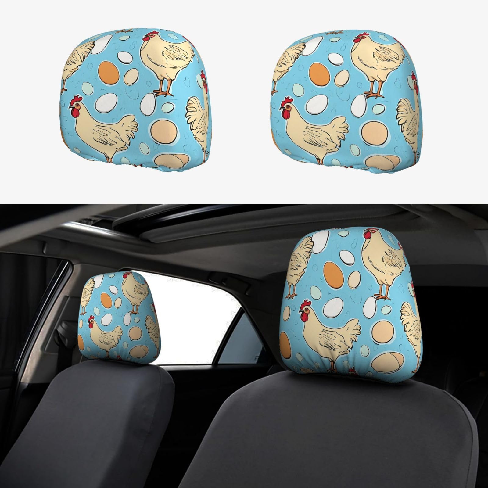 WXWJSHMGC Autositz-Kopfstützenbezug, kreativer Cartoon-Huhn-Druck, personalisierbar, 2 Stück WXWJSHMGC Autositz-Kopfstützenbezug, kreativer Cartoon-Huhn-Druck, personalisierbar, 2 Stück von WXWJSHMGC
