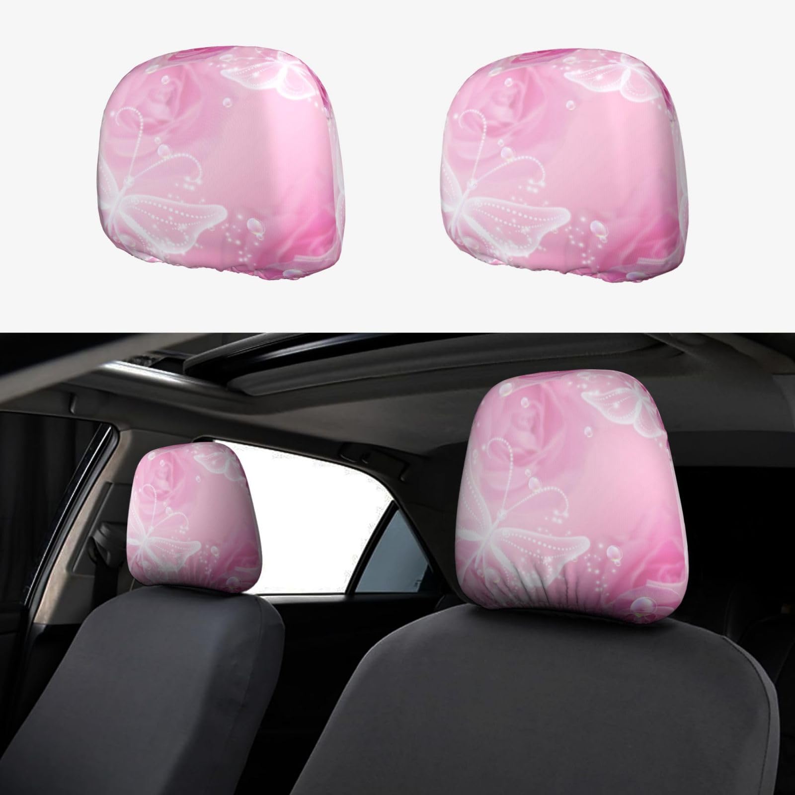WXWJSHMGC Autositz-Kopfstützenbezug, personalisierbar, Schmetterlings-Aufdruck, 2 Stück, Rosa und Weiß WXWJSHMGC Autositz-Kopfstützenbezug, personalisierbar, Schmetterlings-Aufdruck, 2 Stück, Rosa und Weiß von WXWJSHMGC