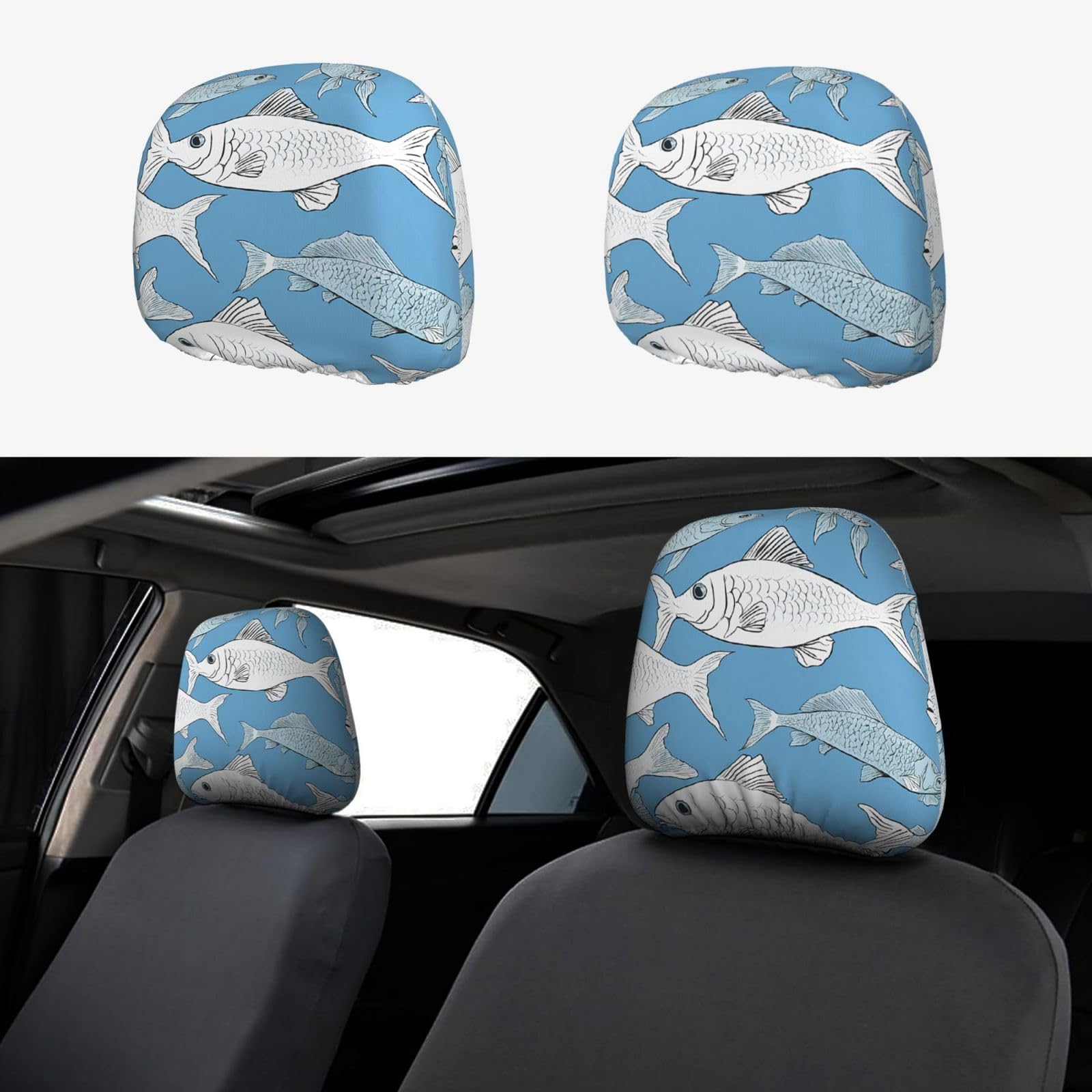 WXWJSHMGC Autositz-Kopfstützenbezug mit Fisch-Aufdruck, personalisierbar, 2 Stück WXWJSHMGC Autositz-Kopfstützenbezug mit Fisch-Aufdruck, personalisierbar, 2 Stück von WXWJSHMGC