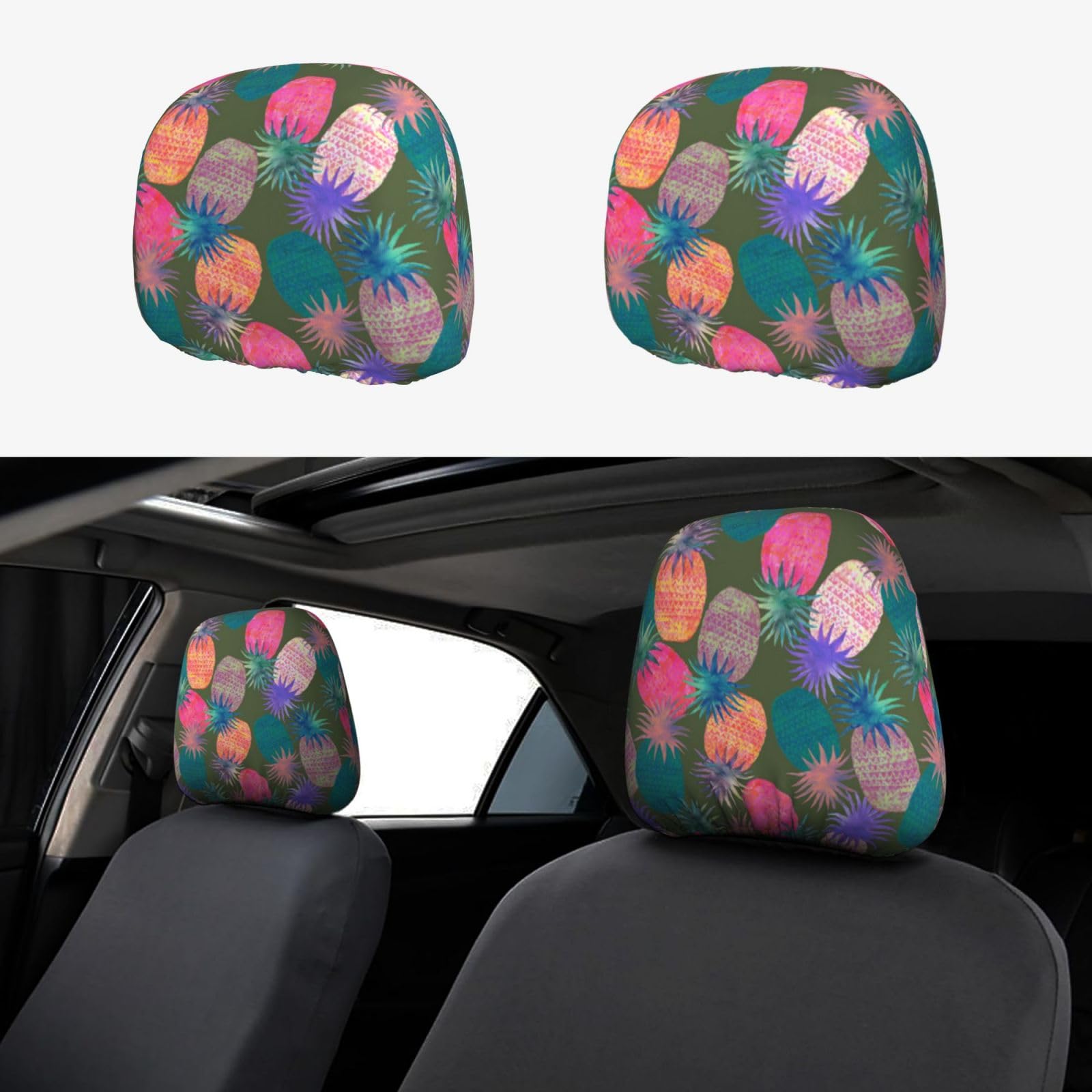 WXWJSHMGC Autositz-Kopfstützenbezug mit Frucht-Ananas-Druck, personalisierbar, 2 Stück WXWJSHMGC Autositz-Kopfstützenbezug mit Frucht-Ananas-Druck, personalisierbar, 2 Stück von WXWJSHMGC