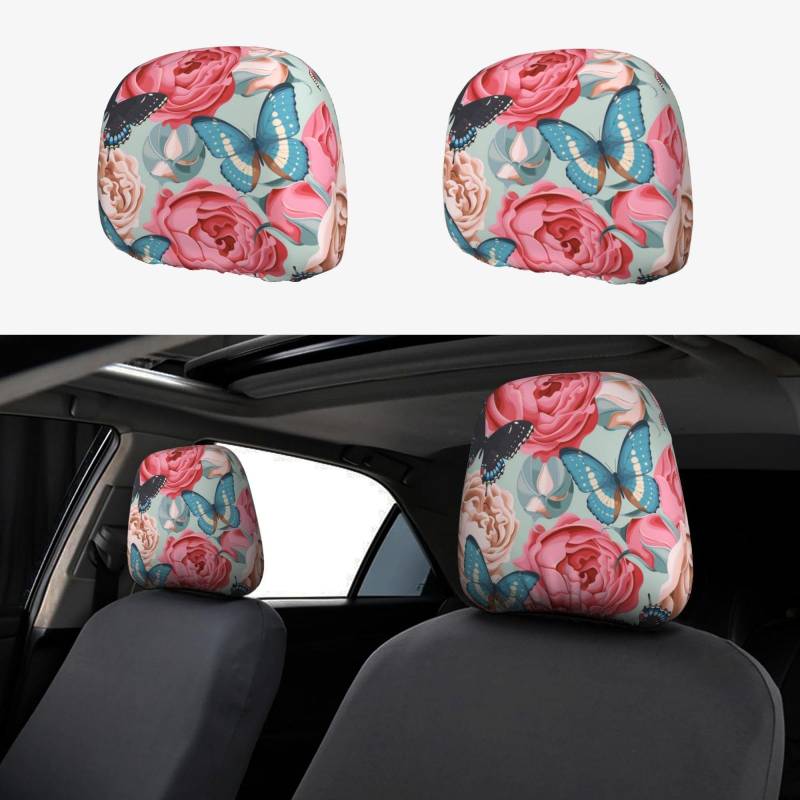 WXWJSHMGC Autositz-Kopfstützenbezug mit niedlichem Schmetterlings-Blumendruck, personalisierbar, 2 Stück von WXWJSHMGC