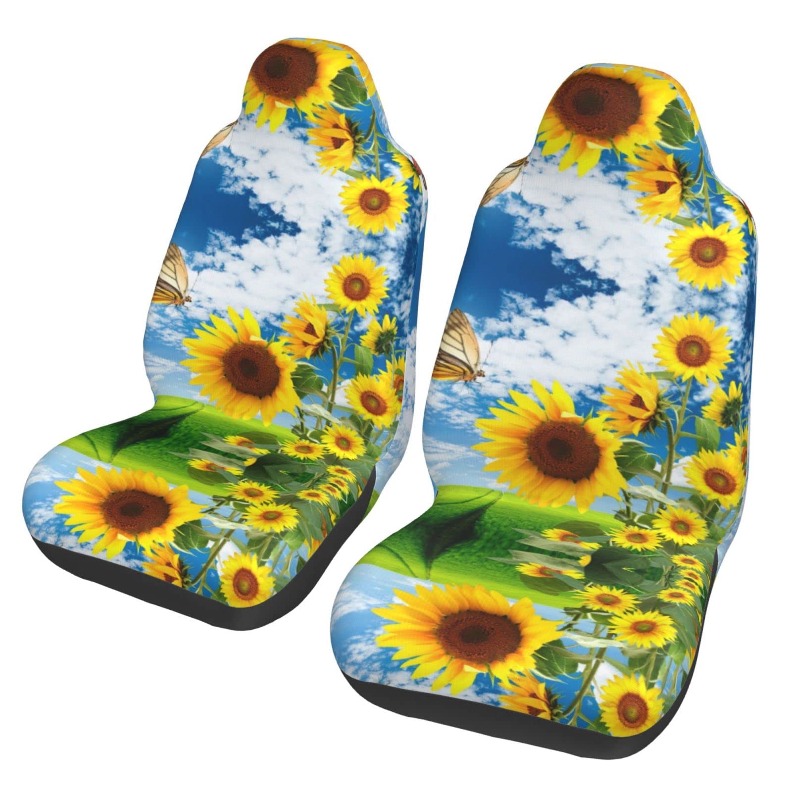 WXWJSHMGC Autositzbezug mit Sonnenblumen-Schmetterlings-Druck, Autositzbezug, Vordersitzbezug, SUV, LKW, Van, Auto, Universal-Sitzbezüge (2 Stück) von WXWJSHMGC