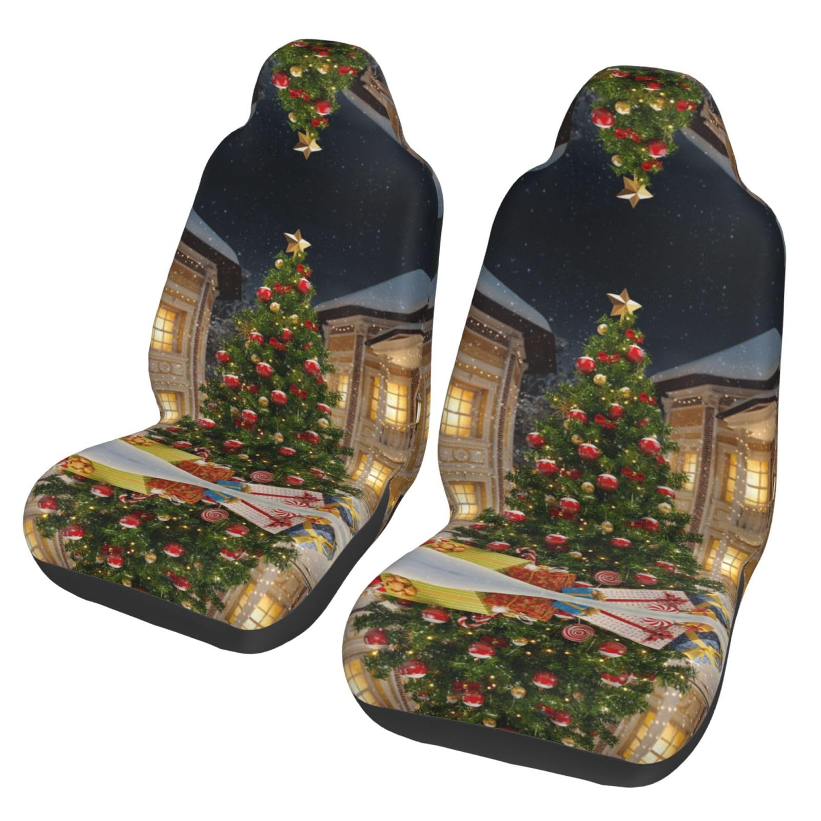 WXWJSHMGC Autositzbezug mit Weihnachtsbaum-Druck, Autositzschutz, Vordersitzbezüge, SUV/LKW/Van/Auto, Universal-Sitzbezüge (2 Stück) von WXWJSHMGC