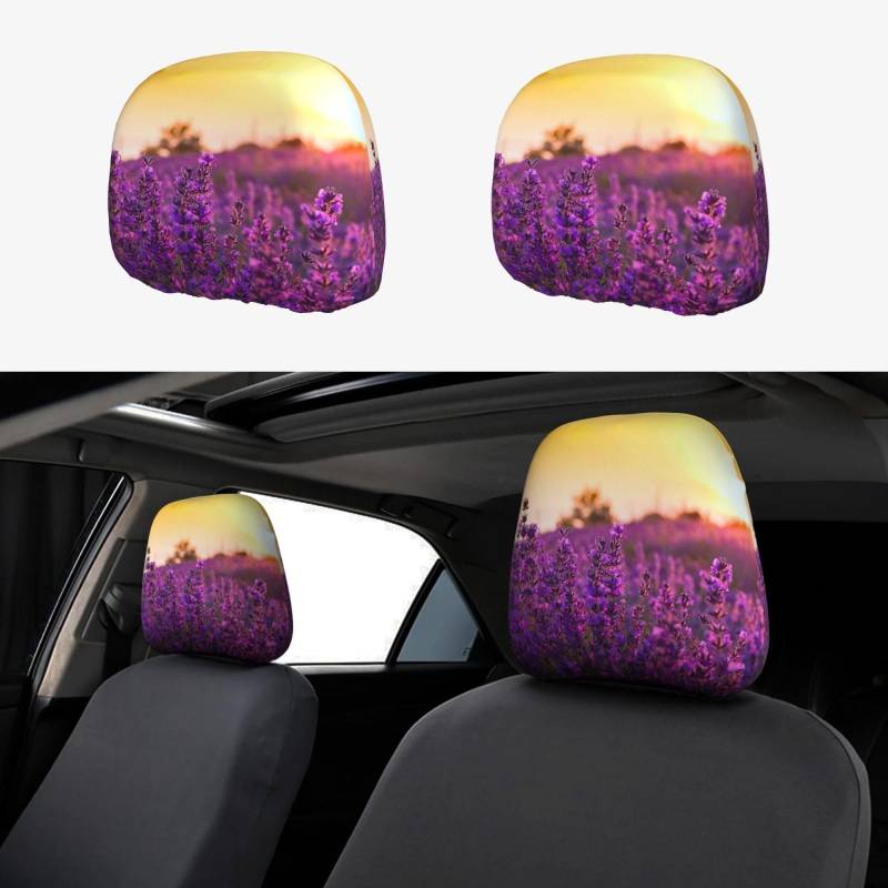 WXWJSHMGC Kopfstützenbezug für Autositz, personalisierbar, Lavendel-Druck, 2 Stück von WXWJSHMGC