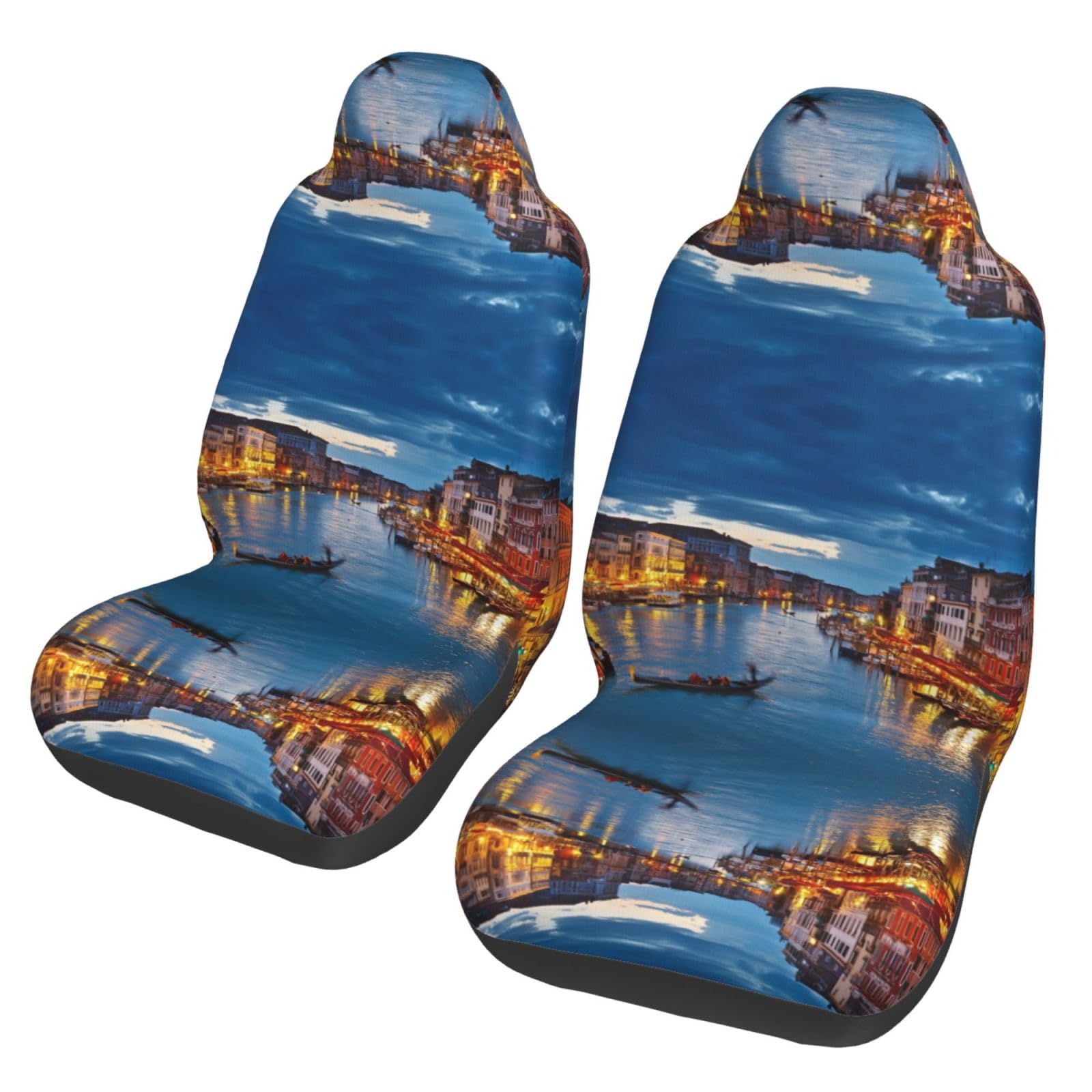 WXWJSHMGC Venice Night Autositzbezug, Autositzschutz, Vordersitzbezug-Set, SUV/LKW/Van/Auto, Universal-Sitzbezüge (2 Stück) von WXWJSHMGC