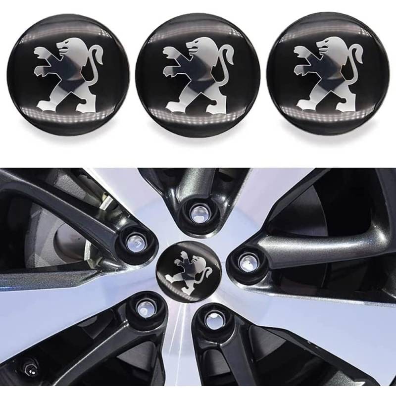 4 Stück Radnabenkappen-Aufkleber für Peugeot 108 207 307 308 408 508 2008 3008 4008 5008, 56 mm, Felgen-Emblem, Logo, Felgenkappe, Außenzubehör von WYGCPZDJ