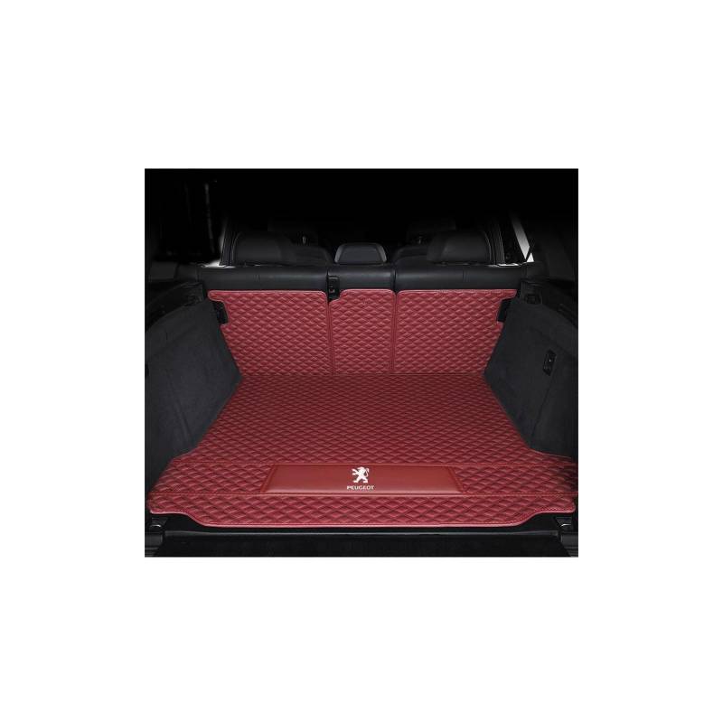 Kofferraummatte für Peugeot 2008 I (2013, 2014, 2015, 2016, 2017, 2018, 2019), rutschfeste und Kratzfeste Kofferraummatte,Maincushion+backrest-Wine-red von WYGCPZDJ