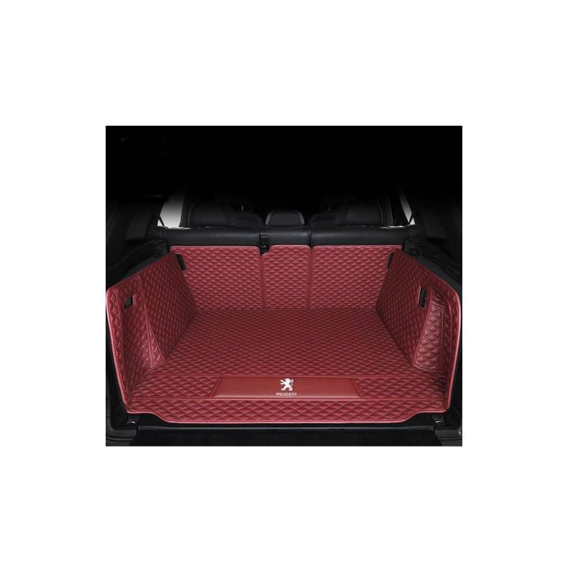 Kofferraummatte für Peugeot 5008 II (2016-2020, 2021, 2022, 2023, 2024), rutschfest und Kratzfest, Autoinnenausstattung,Fullyenclosed-Wine-red von WYGCPZDJ