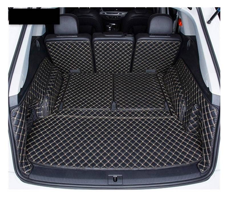 Kofferraumwanne Schutzmatte Auto-Kofferraum-Cargo-Liner-Fach Teppichpolster 7 Sitze Für Q7 2015 2016 2017 2018 2019 2020 2021 2022 Auto Kofferraummatten(Black Beige) von WYLWSHA