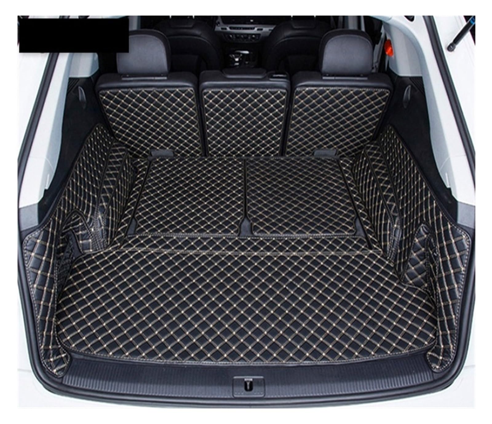 Kofferraumwanne Schutzmatte Auto-Kofferraummatten Cargo-Liner Kofferraumteppiche Gepäckabdeckungen 7 Sitze Für Q7 2015 2016 2017 2018 2019 2020 2021 2022 Auto Kofferraummatten(Black Beige) von WYLWSHA