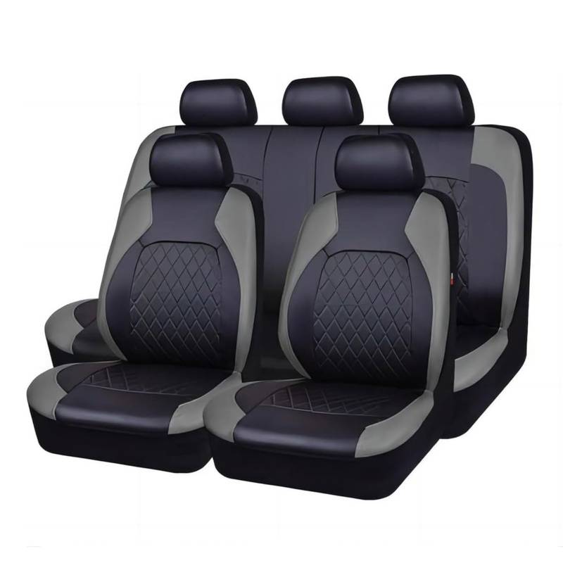 WYXFCBF 9 Stück Sitzbezüge Auto für Dacia Dokker/Duster Van/Jogger Extreme/Lodgy Stepway/Logan 2000-2024, Autositzbezüge Bequem Atmungsaktiv Leder Sitzschoner Innenraum Zubehör,Grey von WYXFCBF