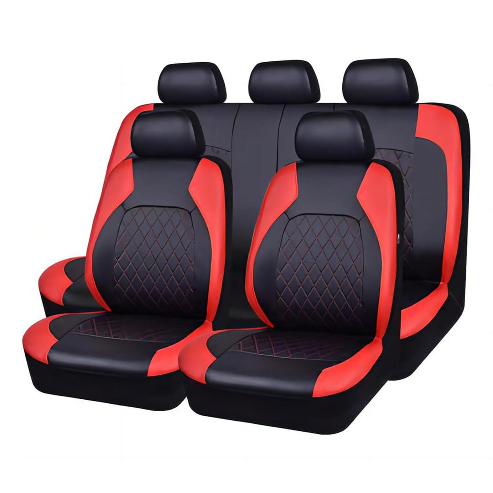 WYXFCBF 9 Stück Sitzbezüge Auto für Dacia Dokker/Duster Van/Jogger Extreme/Lodgy Stepway/Logan 2000-2024, Autositzbezüge Bequem Atmungsaktiv Leder Sitzschoner Innenraum Zubehör,Red von WYXFCBF