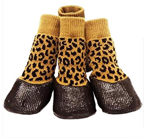 WYXIN Hund Socken, wasserdicht Anti-Rutsch Socken Teddy Hocker Hund Schuh Abdeckung Anti-Griff Gold Haare Socken Schuhe große Hund Haustier Schuhe Socks2pcs , leopard , 1 von WYXIN