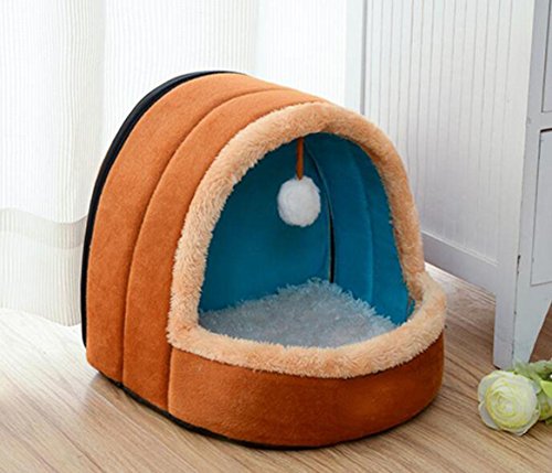 WYXIN Runde Haustier Katze Hund Nest Bett Bun Welpen Weiche Warme Höhle Haus Weiche Faltbare Winter Weiche Gemütliche Schlafsack Matte Pad Kissen , brown , s von WYXIN