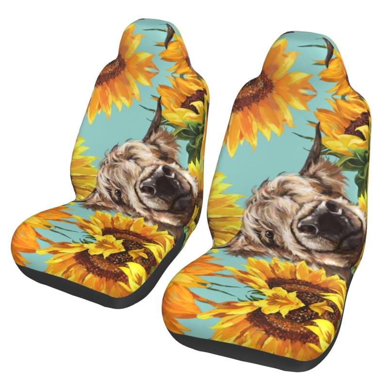 WYYDPPLK Autositzbezüge Kuh mit Sonnenblumen in Blau, mit Volldruck-Design, strapazierfähiges Polyester-Material, einfach zu installieren und zu reinigen, universelle Passform für Autos, SUVs, LKWs von WYYDPPLK