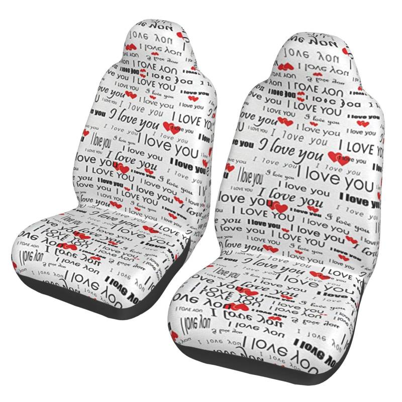 WYYDPPLK Autositzbezüge mit Aufschrift "I Love You" mit Herzen, Volldruck-Design, strapazierfähiges Polyester-Material, einfach zu installieren und zu reinigen, universelle Passform für Autos, SUVs von WYYDPPLK