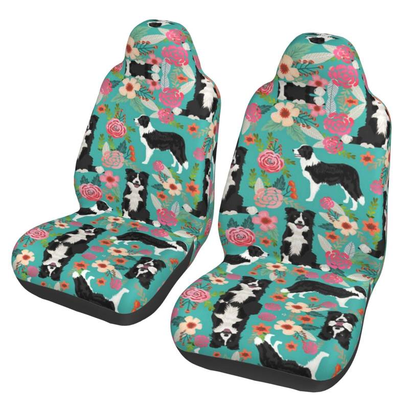 WYYDPPLK Border Collie Autositzbezüge mit Blumenmuster, Volldruck-Design, strapazierfähiges Polyester-Material, einfach zu installieren und zu reinigen, universelle Passform für Autos, SUVs, LKWs von WYYDPPLK
