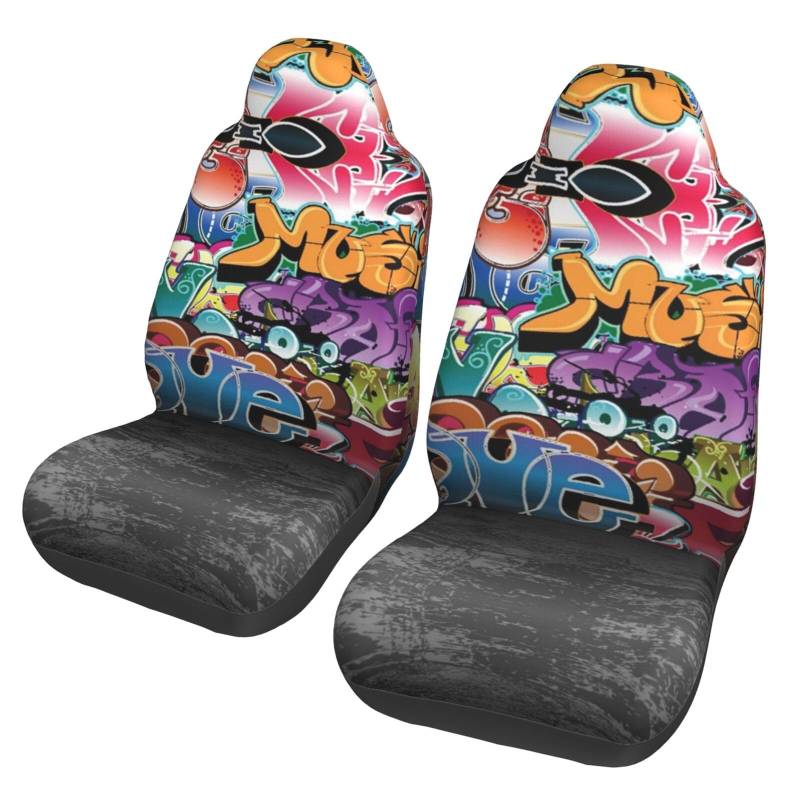 WYYDPPLK Graffiti Hip Hop Autositzbezüge mit Volldruck-Design, strapazierfähiges Polyester-Material, einfach zu installieren und zu reinigen, universelle Passform für Autos, SUVs, LKWs von WYYDPPLK